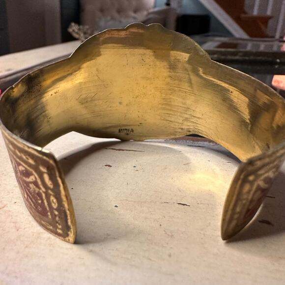 Vintage Brass Hand Painted PISCES Zodiac Cuff Astrology Bracelet - Picture 6 of 9